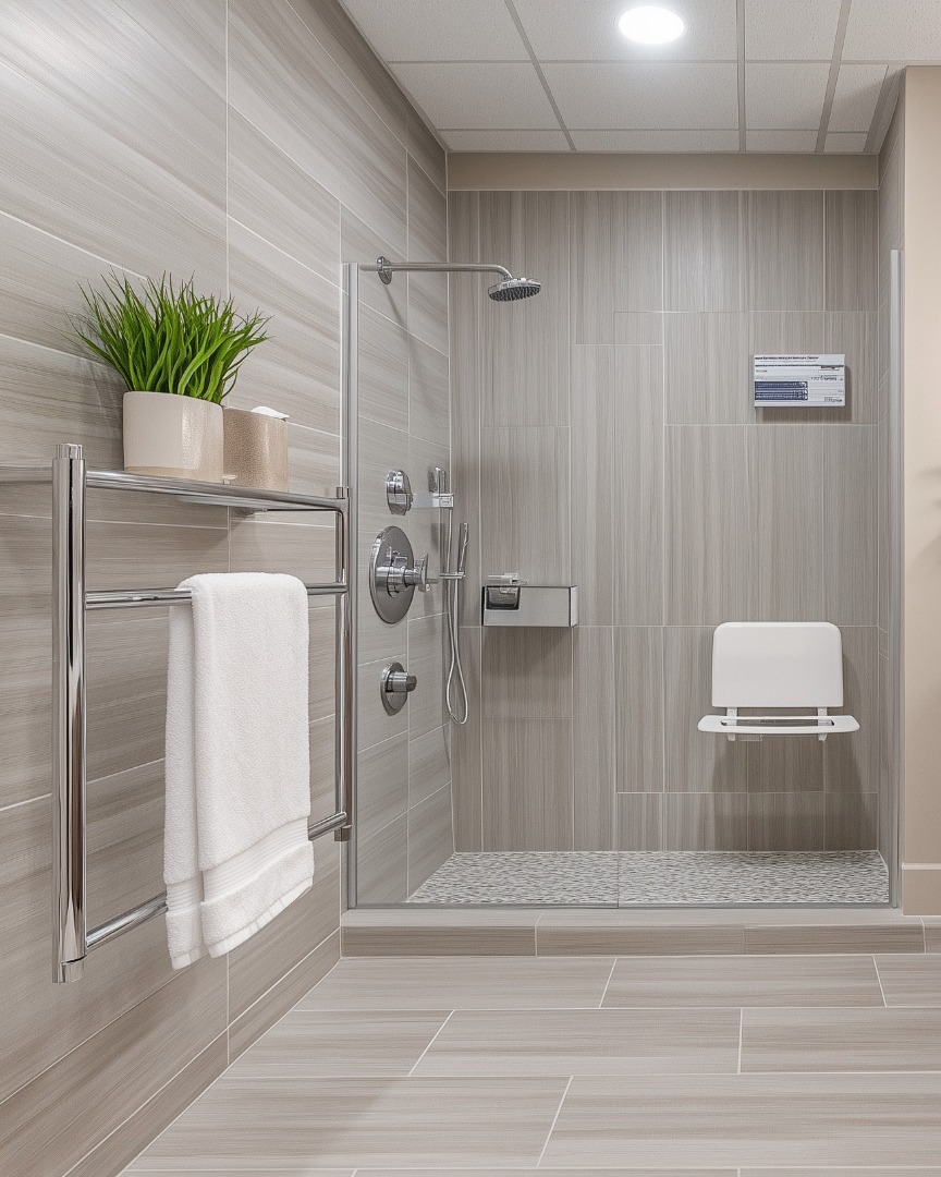 Modern accessible bathroom with a walk-in shower and elegant decor